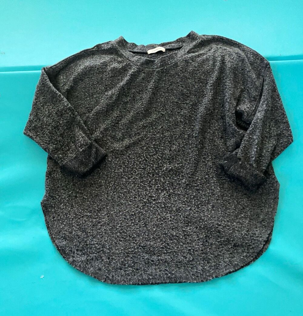 Cherish Women's Gray Solid Knit Crew Neck 3/4 Sleeve Hi-Low Pullover Sweater S
